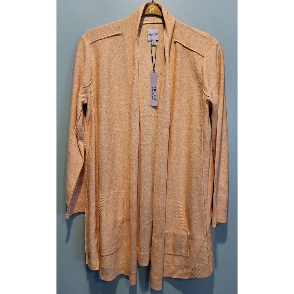 New Nic & Zoe Yellow Open Cardigan Sweater Lightweight Pockets Sz S